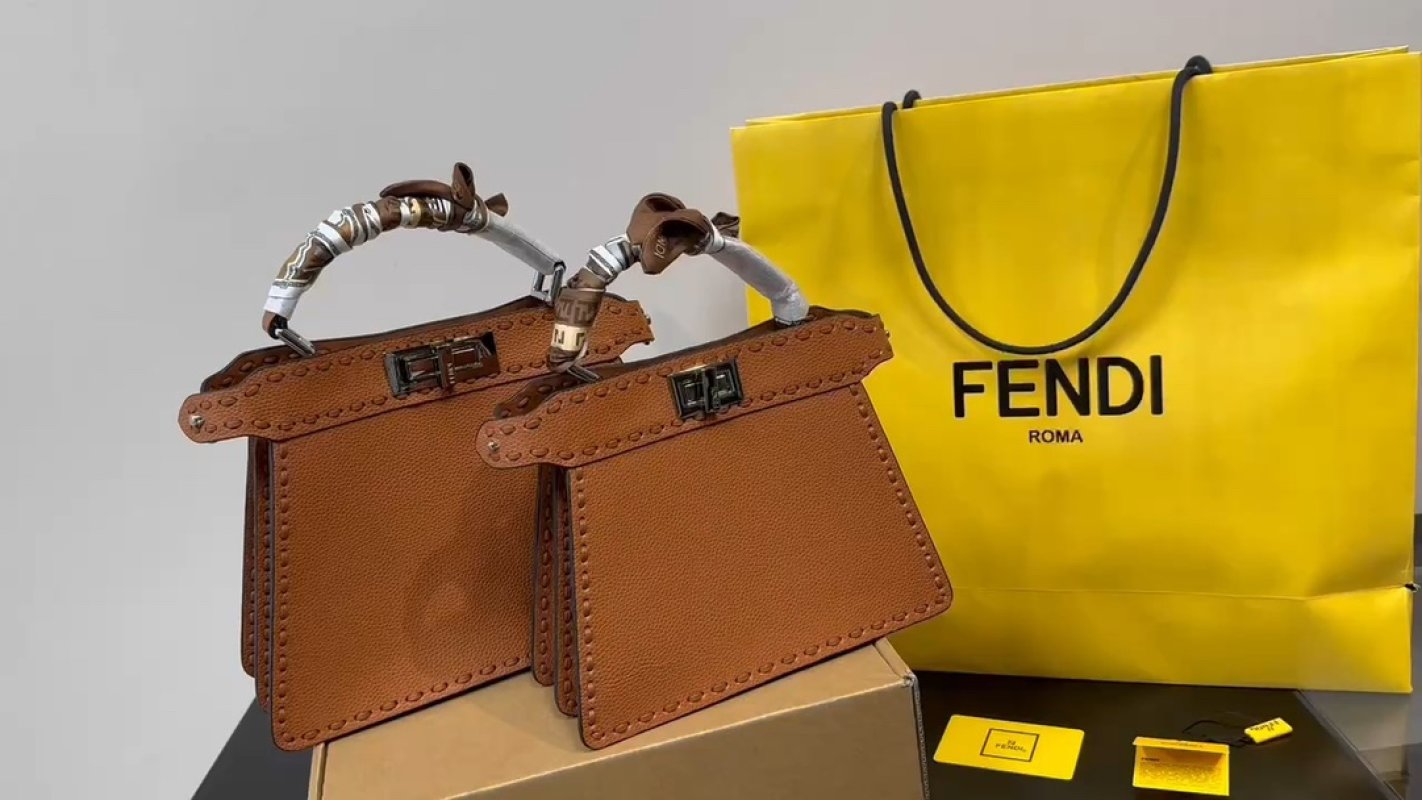 Fendi Peekaboo Brown Leather Studded Handbag