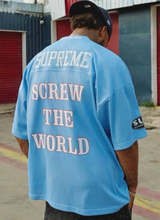 Blue Graphic Oversized T-Shirt with Logo Print view 4