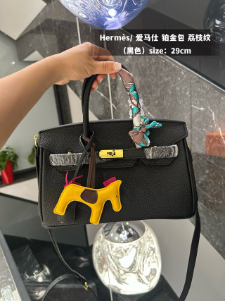 Hermès Birkin 29cm Black Lychee Leather Tote Bag