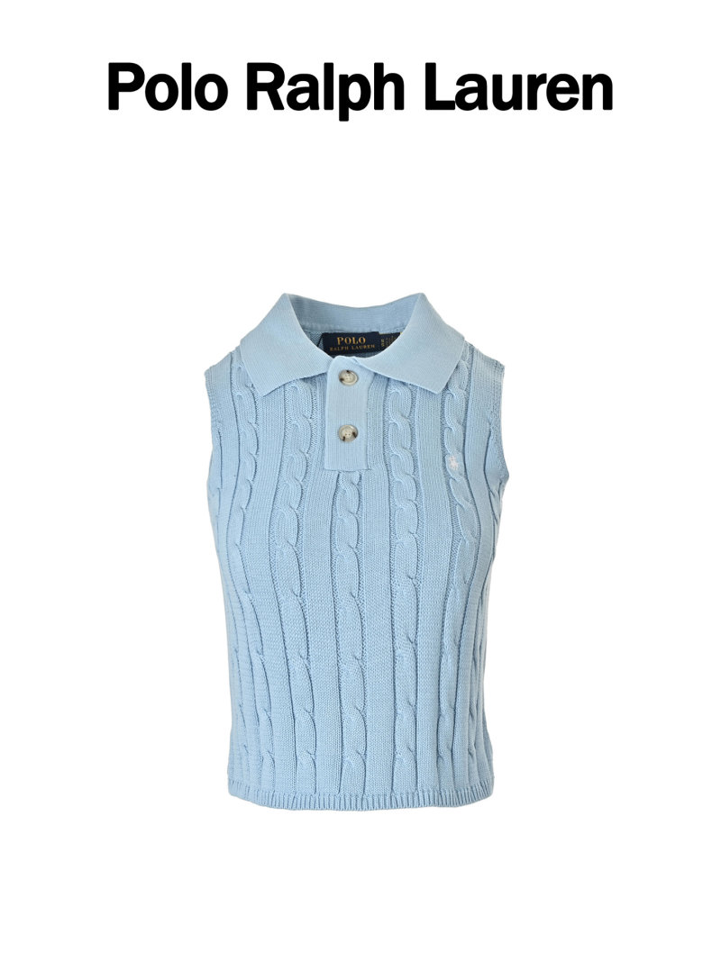 Light Blue Ribbed Sleeveless Polo Vest view