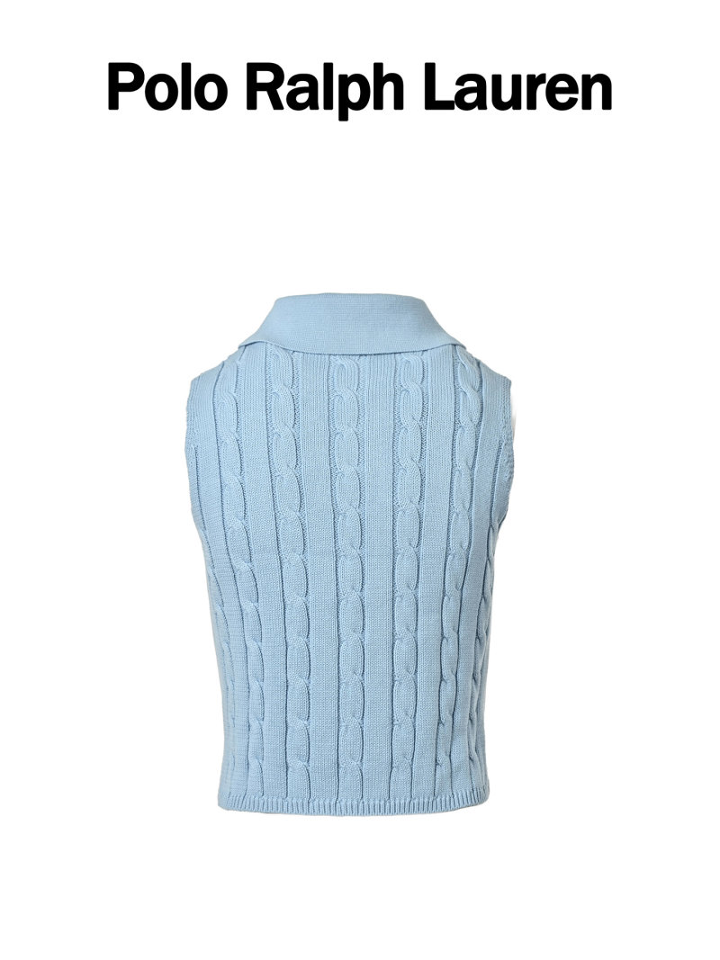 Light Blue Ribbed Sleeveless Polo Vest view