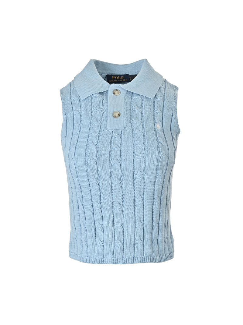 Light Blue Ribbed Sleeveless Polo Vest view