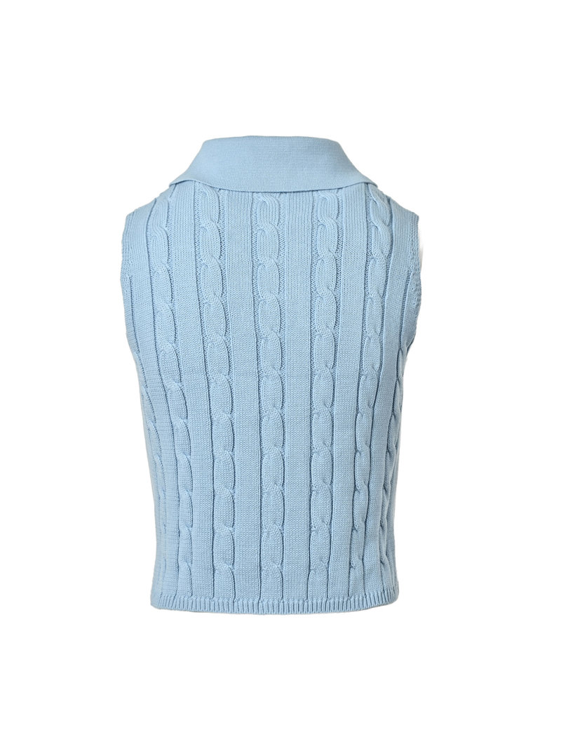 Light Blue Ribbed Sleeveless Polo Vest view