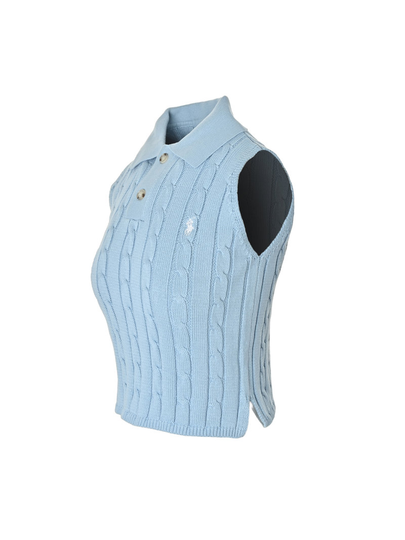 Light Blue Ribbed Sleeveless Polo Vest view