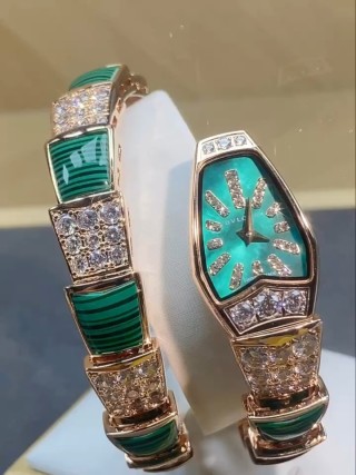Bulgari Serpenti Rose Gold Malachite Crystal Watch