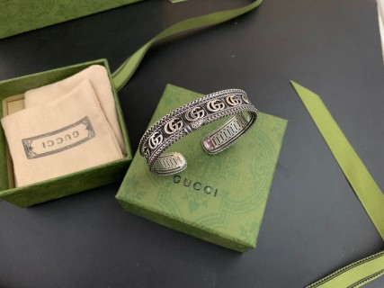 Gucci Double G King Snake Open Cuff Bracelet Silver