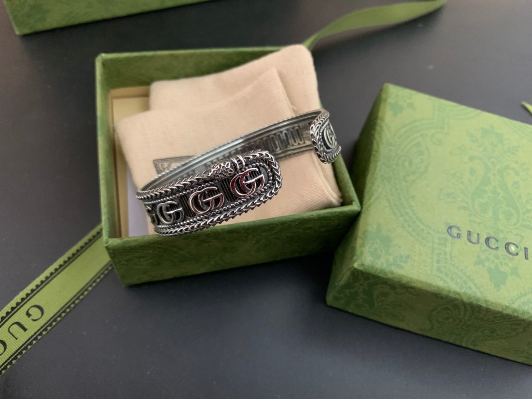 Gucci Double G King Snake Open Cuff Bracelet Silver view