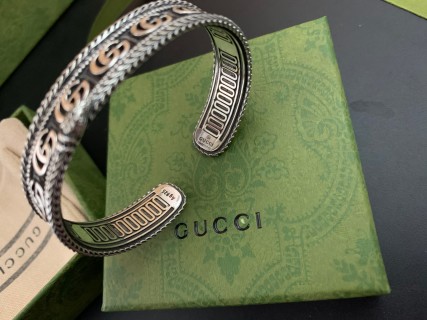 Gucci Double G King Snake Open Cuff Bracelet Silver view 4
