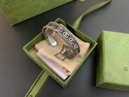 Gucci Double G King Snake Open Cuff Bracelet Silver view 7