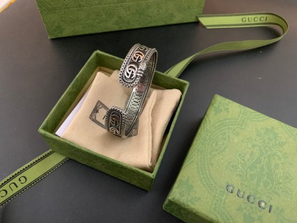 Gucci Double G King Snake Open Cuff Bracelet Silver view 8