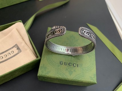 Gucci Double G King Snake Open Cuff Bracelet Silver view 9