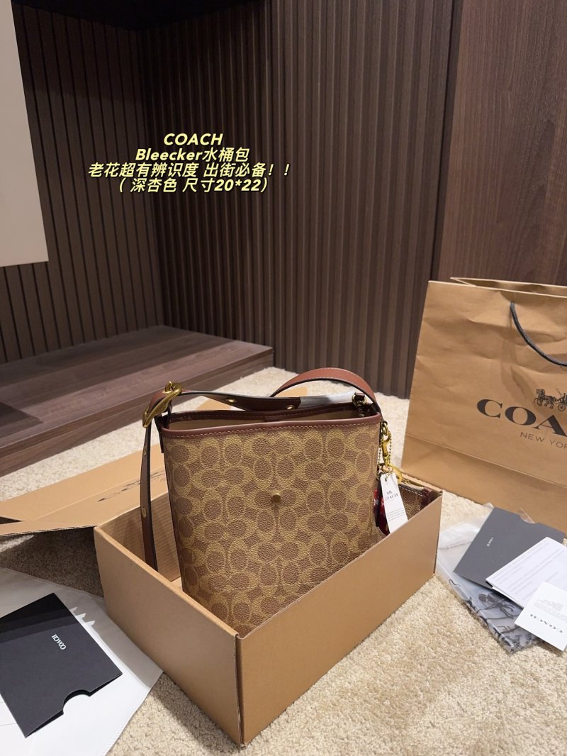 Coach Bleecker Bucket Bag - Signature Canvas with Brown Leather Trim view