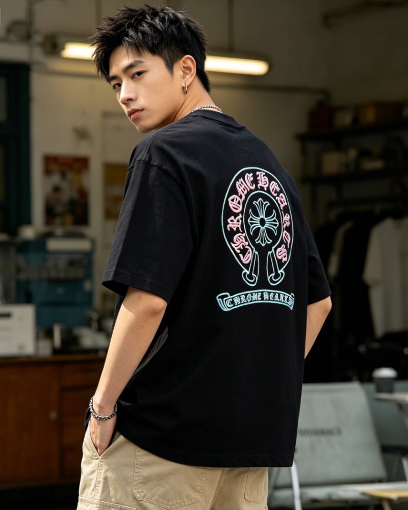 Black Oversized T-Shirt with Cross Medallion Back Print view