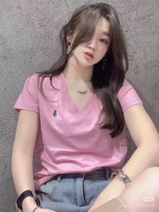 Polo Ralph Lauren Women's Pink V-Neck Short Sleeve T-Shirt