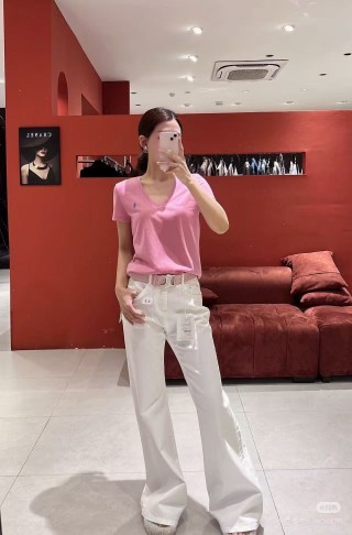 Polo Ralph Lauren Women's Pink V-Neck Short Sleeve T-Shirt view 2