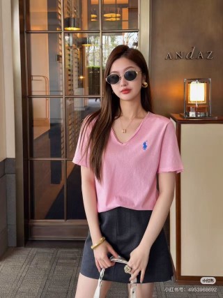 Polo Ralph Lauren Women's Pink V-Neck Short Sleeve T-Shirt view 6