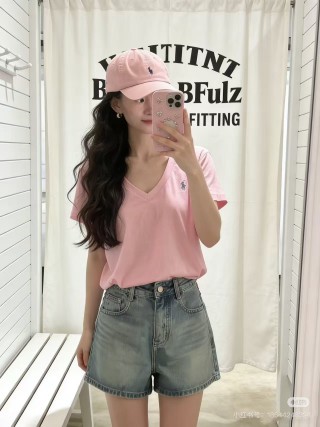 Polo Ralph Lauren Women's Pink V-Neck Short Sleeve T-Shirt view 7