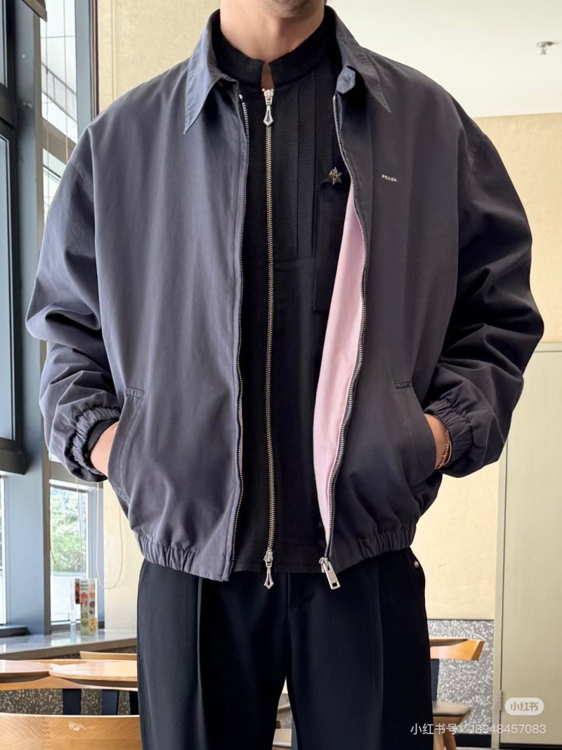 Prada Grey Nylon Zip Harrington Jacket