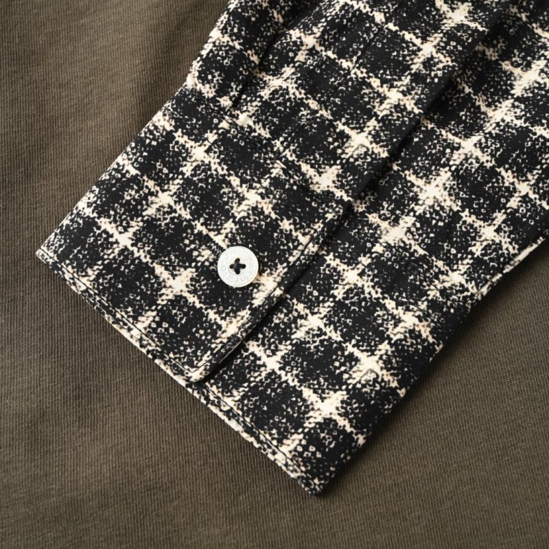 Brown Graphic Print Long Sleeve T-Shirt with Plaid Sleeve Detail view