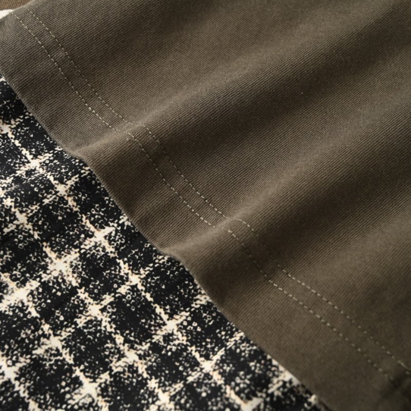 Brown Graphic Print Long Sleeve T-Shirt with Plaid Sleeve Detail view