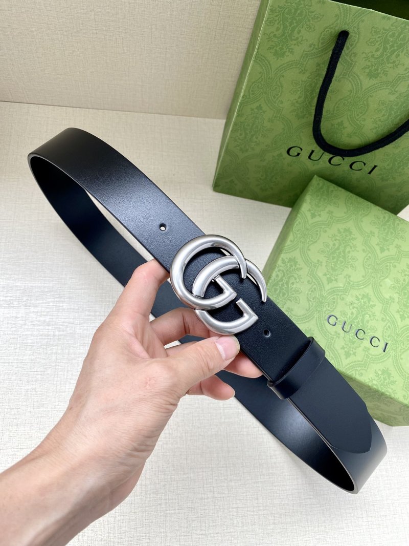Gucci Double G Black Leather Belt – Silver Buckle