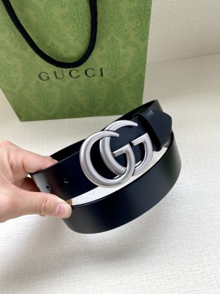 Gucci Double G Black Leather Belt – Silver Buckle view 6