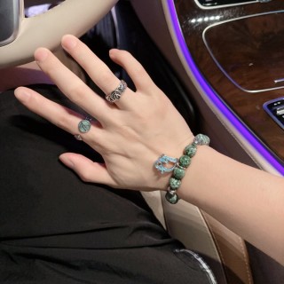Dior Green Agate & Thai Silver Beaded Bracelet view 4