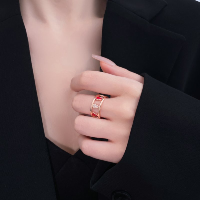 Red Enamel Gold-Tone Statement Ring
