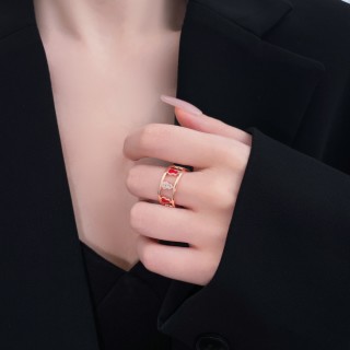 Red Enamel Gold-Tone Statement Ring