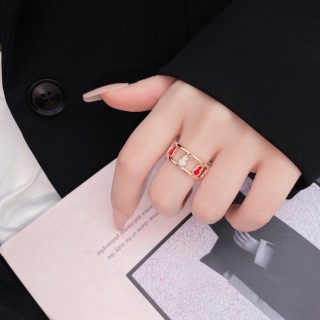 Red Enamel Gold-Tone Statement Ring view 2