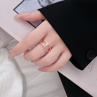 Red Enamel Gold-Tone Statement Ring view 3