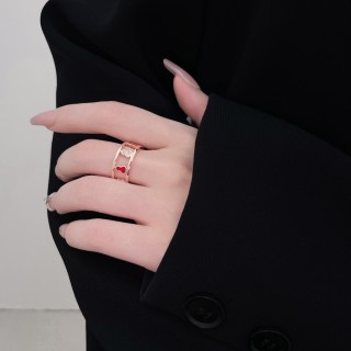 Red Enamel Gold-Tone Statement Ring view 4