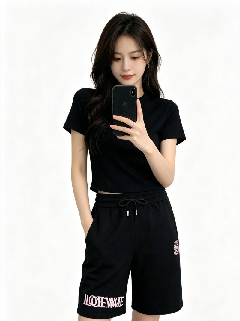 Loewe Black Drawstring Shorts with Logo view