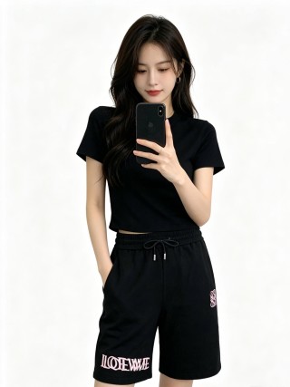 Loewe Black Drawstring Shorts with Logo view 2