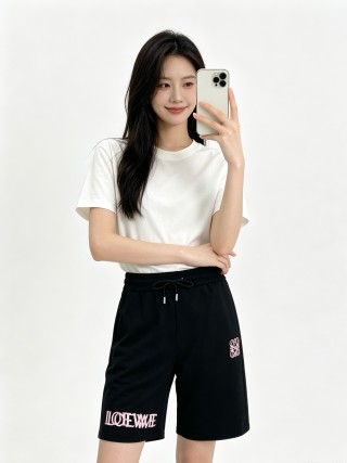 Loewe Black Drawstring Shorts with Logo view 3
