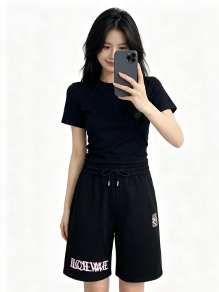 Loewe Black Drawstring Shorts with Logo view 4