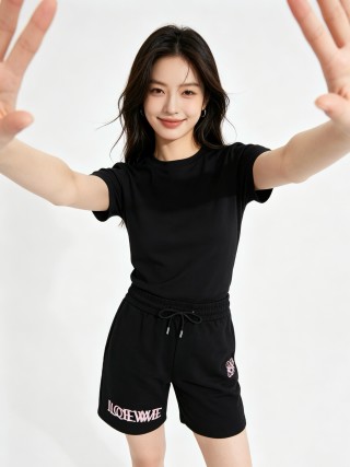 Loewe Black Drawstring Shorts with Logo view 5
