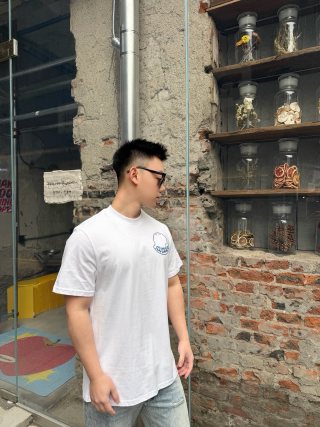 White Short Sleeve T-Shirt with Chest Logo Print