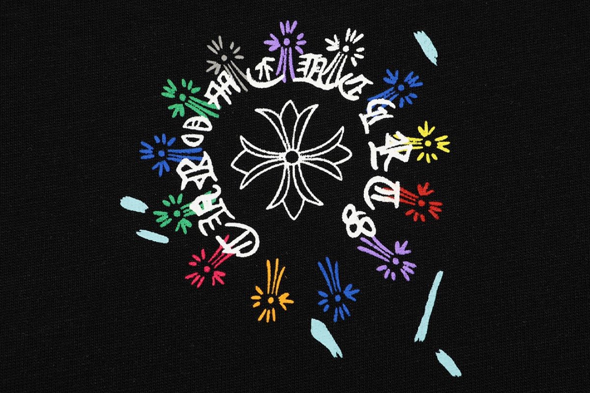 Essentials Black Graphic T-Shirt with Colorful Floral Design view