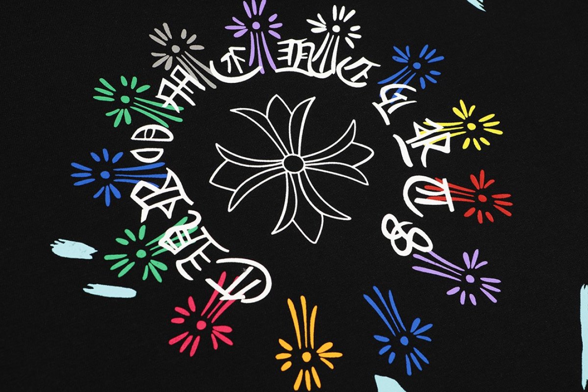 Essentials Black Graphic T-Shirt with Colorful Floral Design view