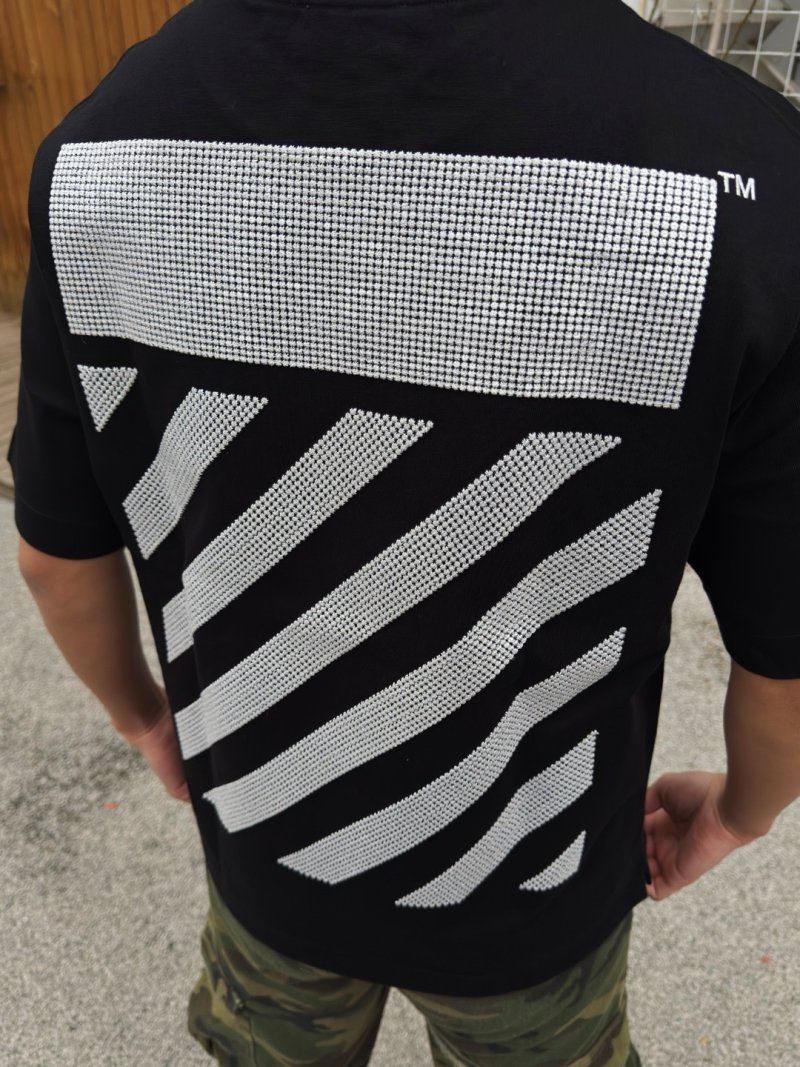 Black Oversized Graphic T-Shirt with Rhinestone Stripe Print