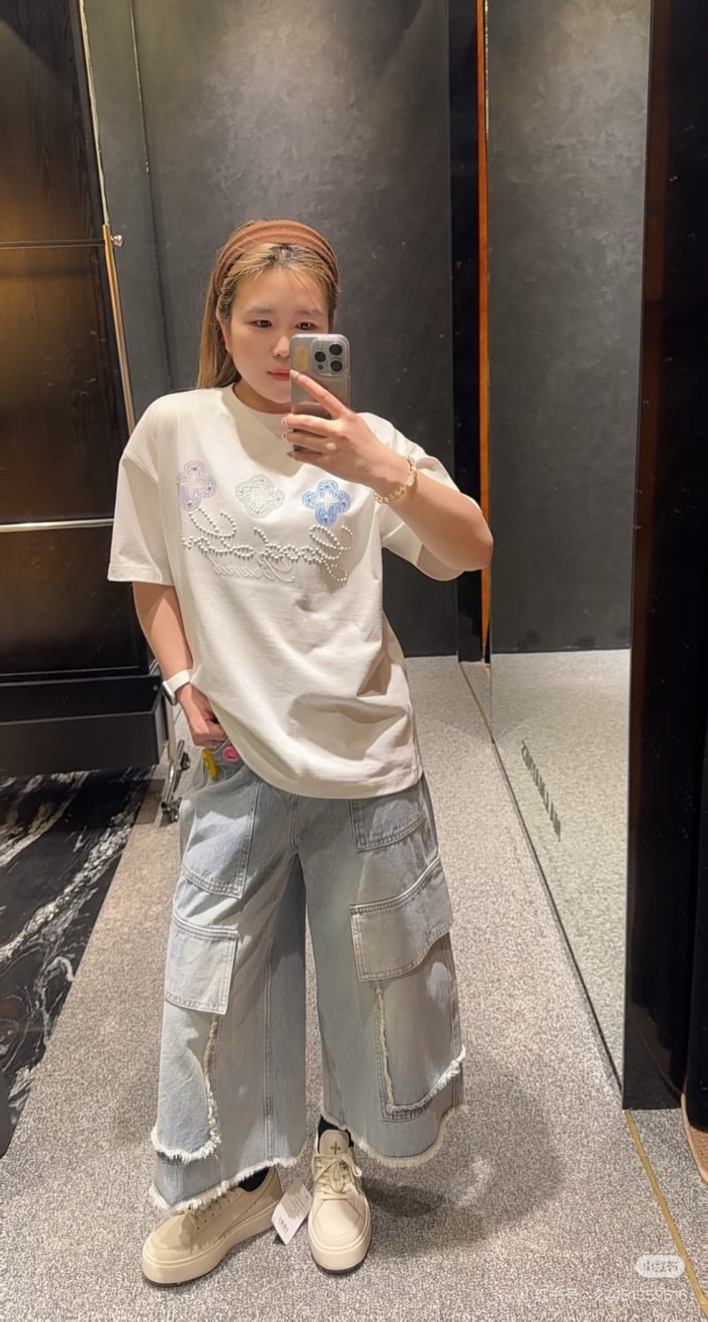 Cream Embellished Graphic T-Shirt with Floral Rhinestone Design view