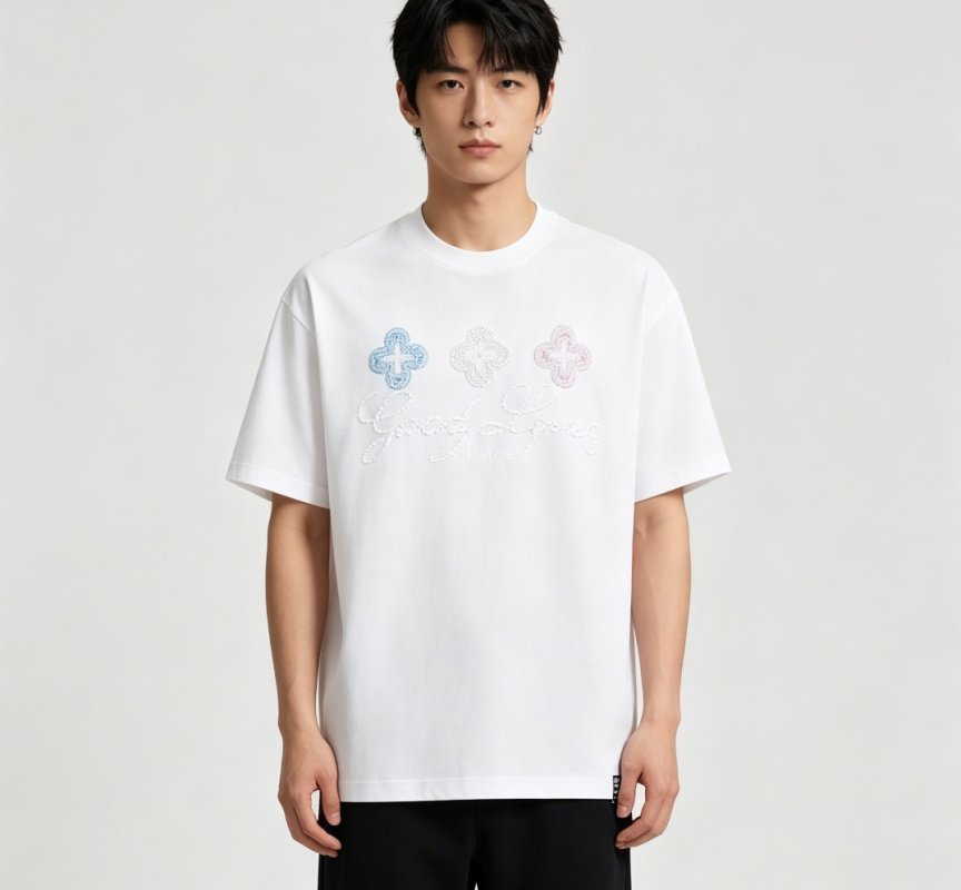 Cream Embellished Graphic T-Shirt with Floral Rhinestone Design view