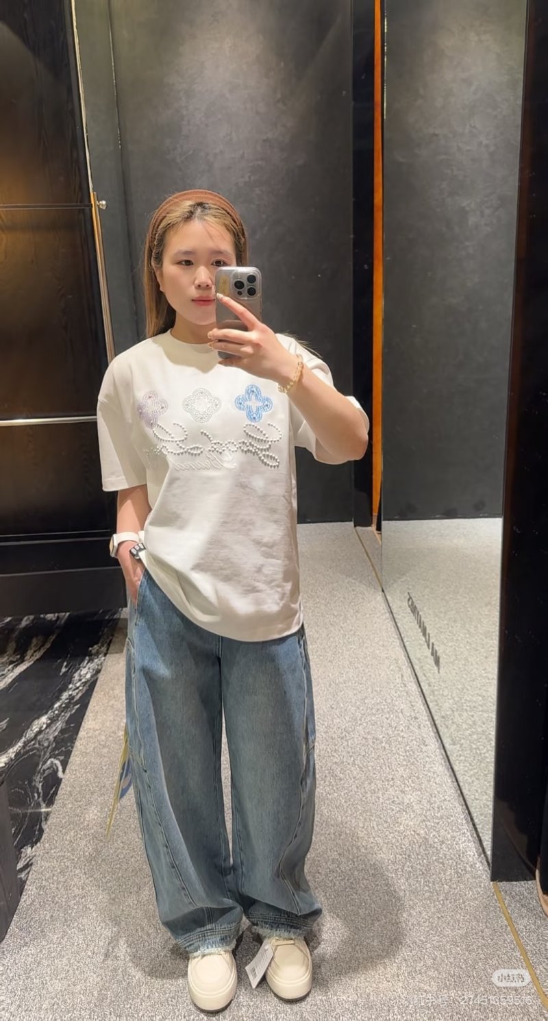 Cream Embellished Graphic T-Shirt with Floral Rhinestone Design view