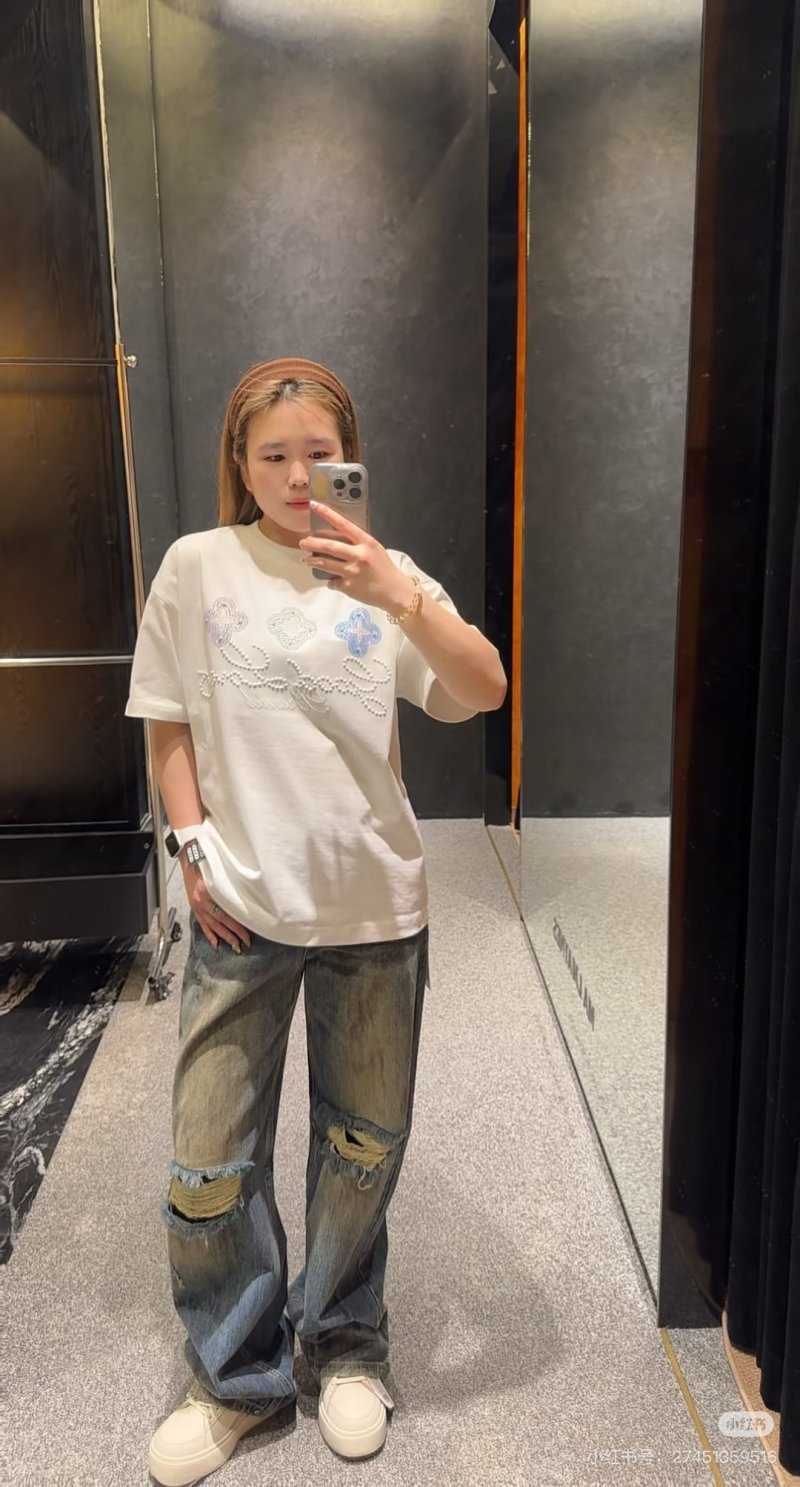 Cream Embellished Graphic T-Shirt with Floral Rhinestone Design view