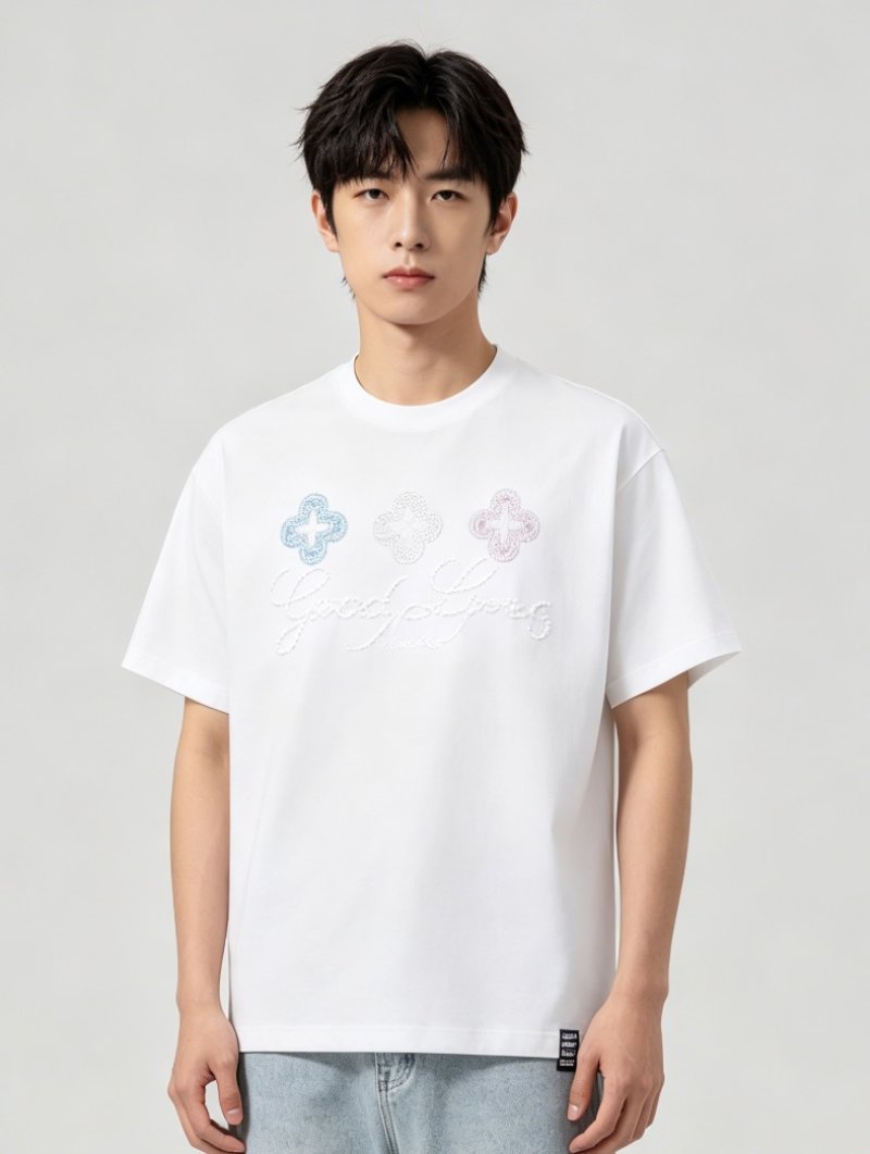 Cream Embellished Graphic T-Shirt with Floral Rhinestone Design view