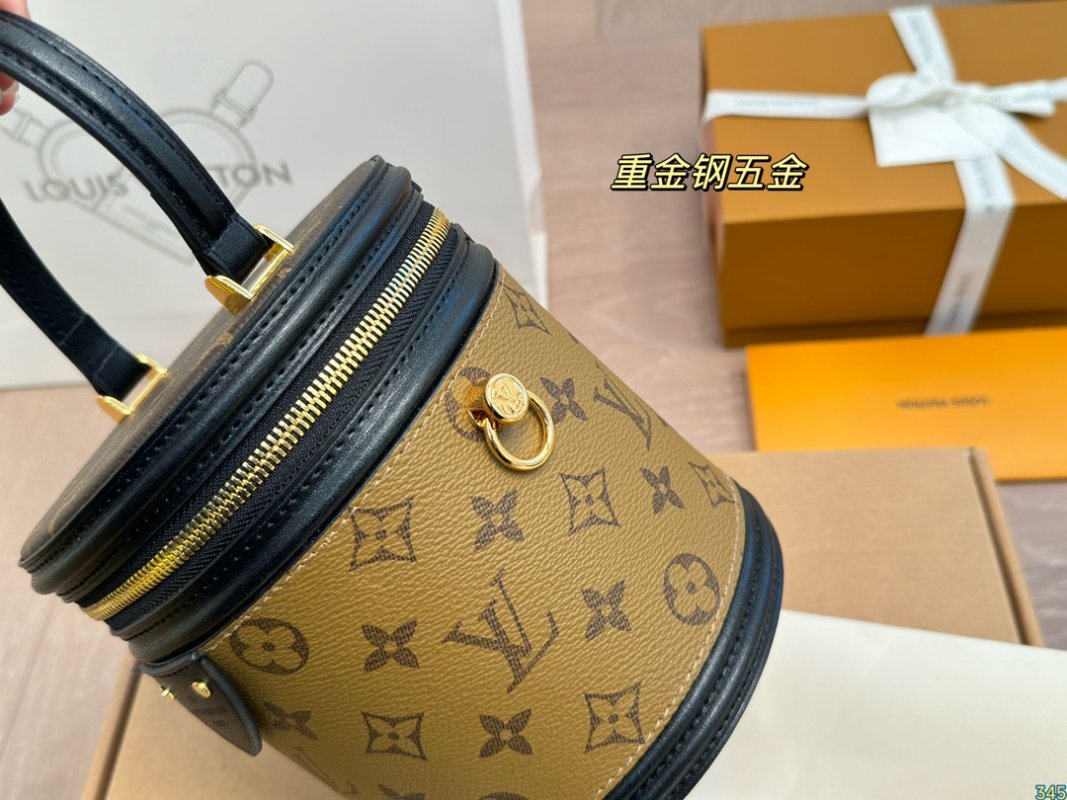 Louis Vuitton Monogram Canvas Cylinder Bucket Bag Black & Tan view