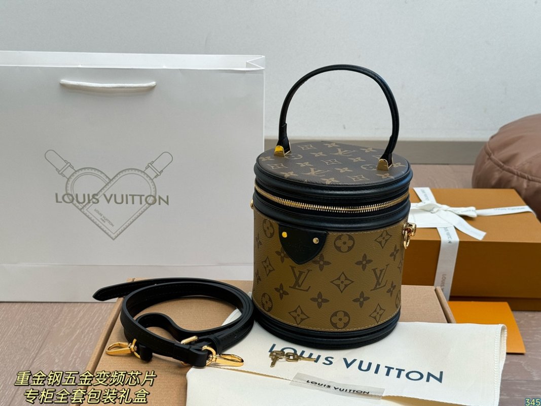 Louis Vuitton Monogram Canvas Cylinder Bucket Bag Black & Tan view