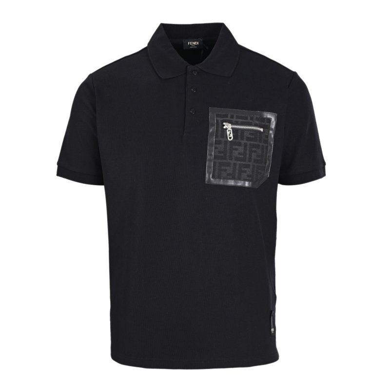 Fendi Black Polo Shirt with Monogram Chest Pocket view