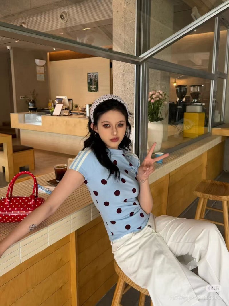 Light Blue Polka Dot Short Sleeve T-Shirt view